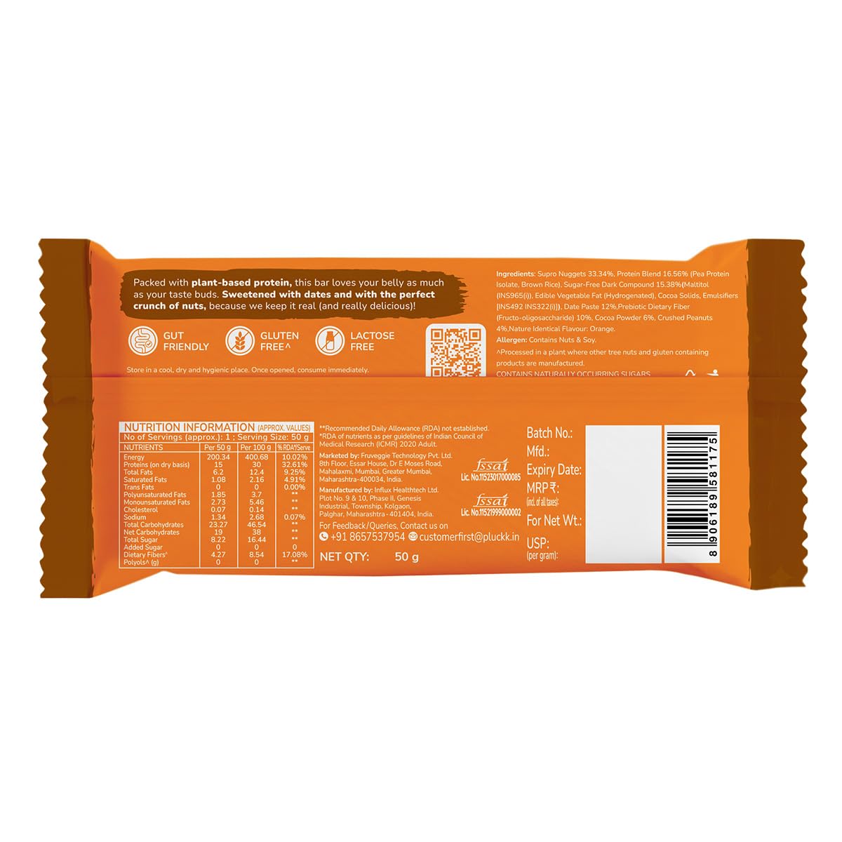 Chocolate Orange Protein Bar - No Refined Sugar (Pack of 6) | 15 g Complete Protein | Upnourish by Pluckk (Cocoa Orange) — Amazon image 2