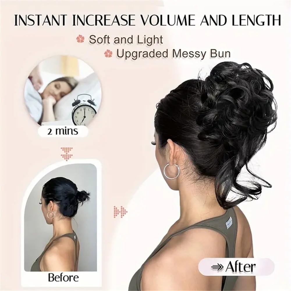 sztuczne włosy kok Messy Fluffy Bun Hair Pieces Syntetyczne Falowane Kręcone Elastyczne Updo Chignon Fake Ponytail Extension Akcesoria do włosów(2M33)