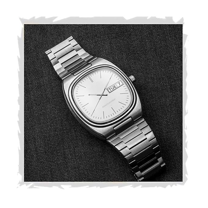 Image of AMERICANVIBER Men's Stainless Steel Classic Analog Watch, Casual & Business, with Cushion Case Dial and Day-Date Display