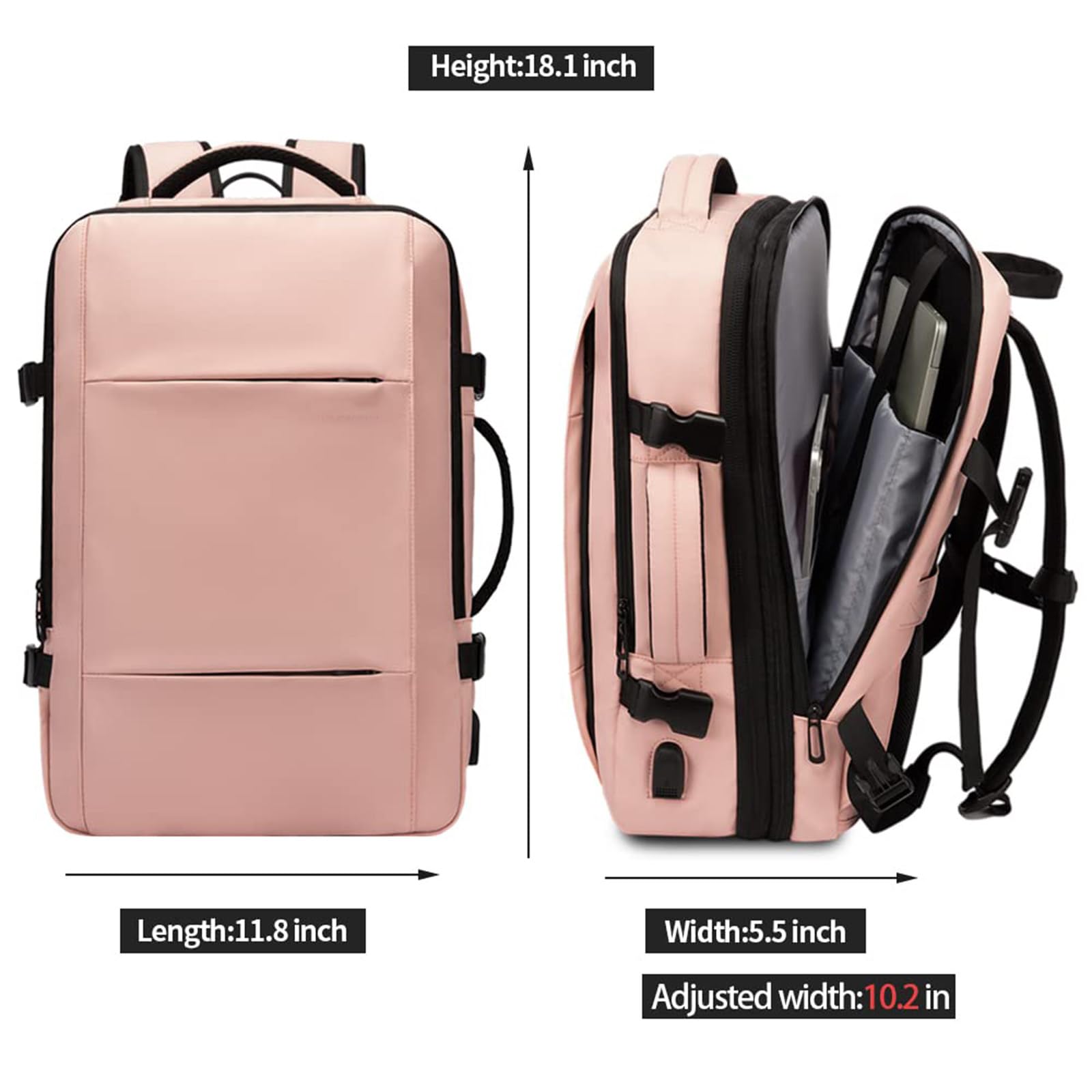 Plecak podróżny o pojemności 35 litrów, torba podróżna, plecak podręczny, wodoodporny i trwały plecak na laptopa 17 cali, plecak na bagaż biznesowy na weekend,Pink