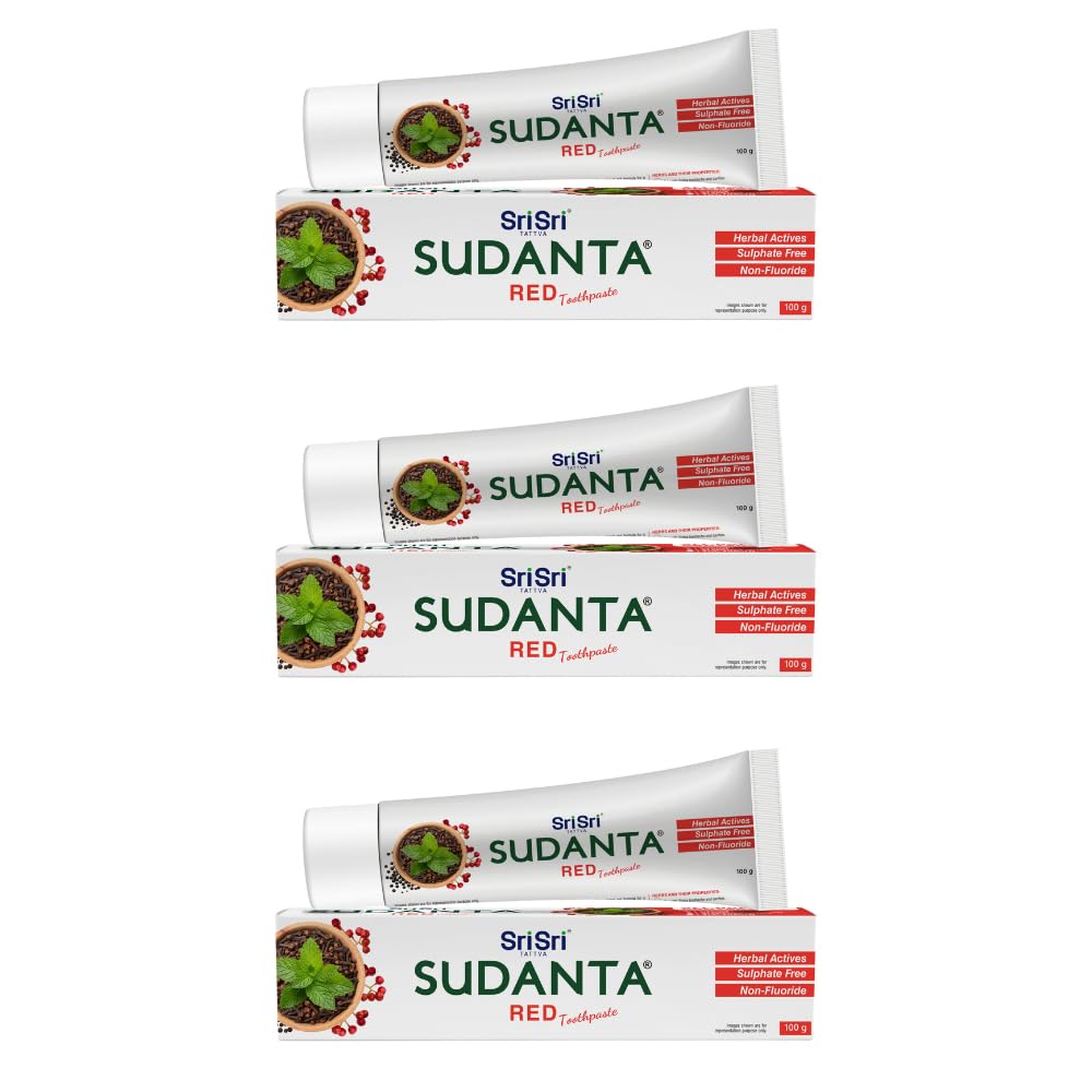 Sri Sri Tattva Sudanta Red Ayurvedic Toothpaste | Herbal Actives for Fresh Breath, Strong Gums & Cavity Protection | Sulphate-Free, Non-Fluoride, Natural Oral Care | 100g (Pack of 3)