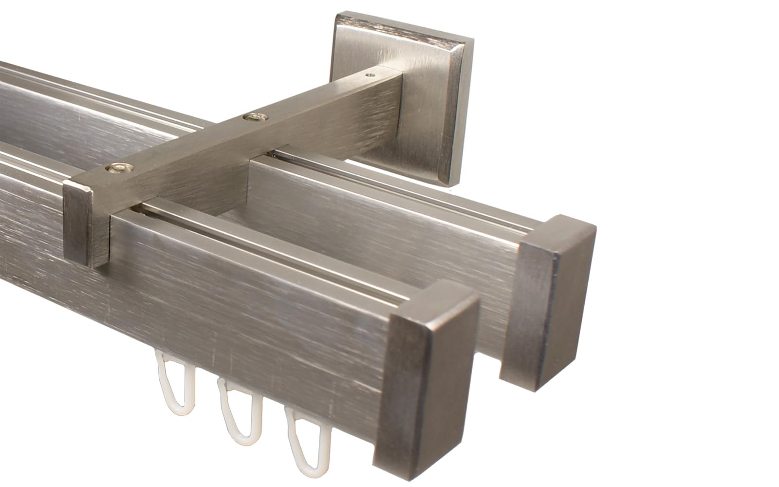 Eckige Design Innenlauf Gardinenstange 2-läufig aus Aluminium Farbe Edelstahl, 140 cm