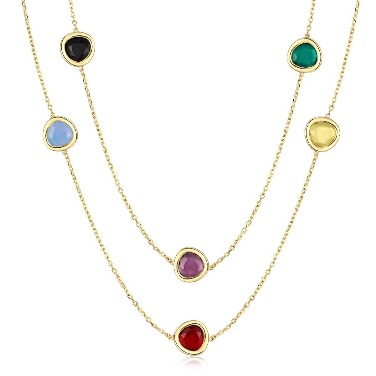 YOGEME Fashion Big Multicolour Crystal Triangular Stones Sweater Chain Necklace for Women N1184