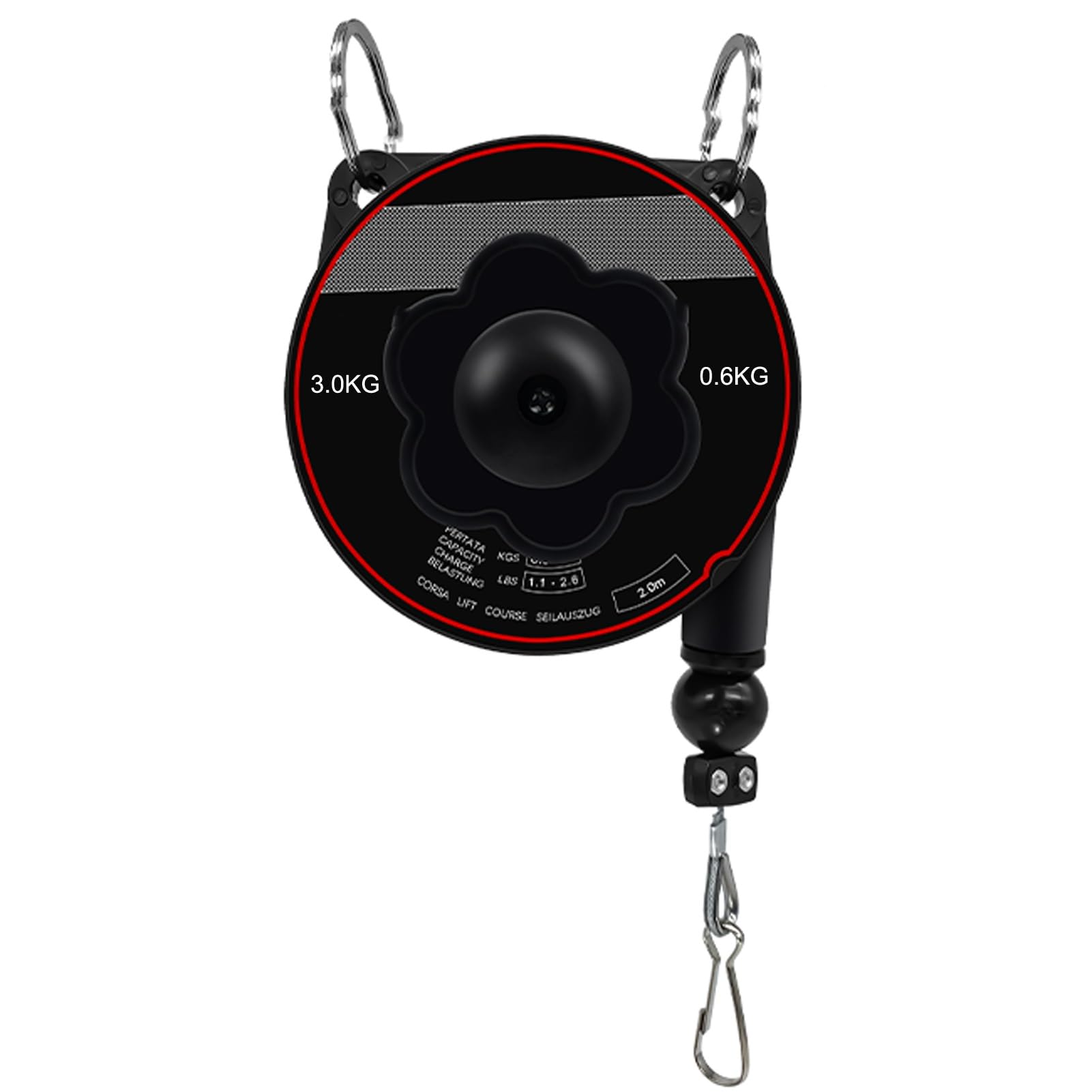 Équilibreur à ressort, support d'outil rétractable Équilibreur d'outils de 2 m de long avec crochet et câble métallique Équilibreur réglable Rétracteur Suspension Tenant l'équipement Noir pour les lig