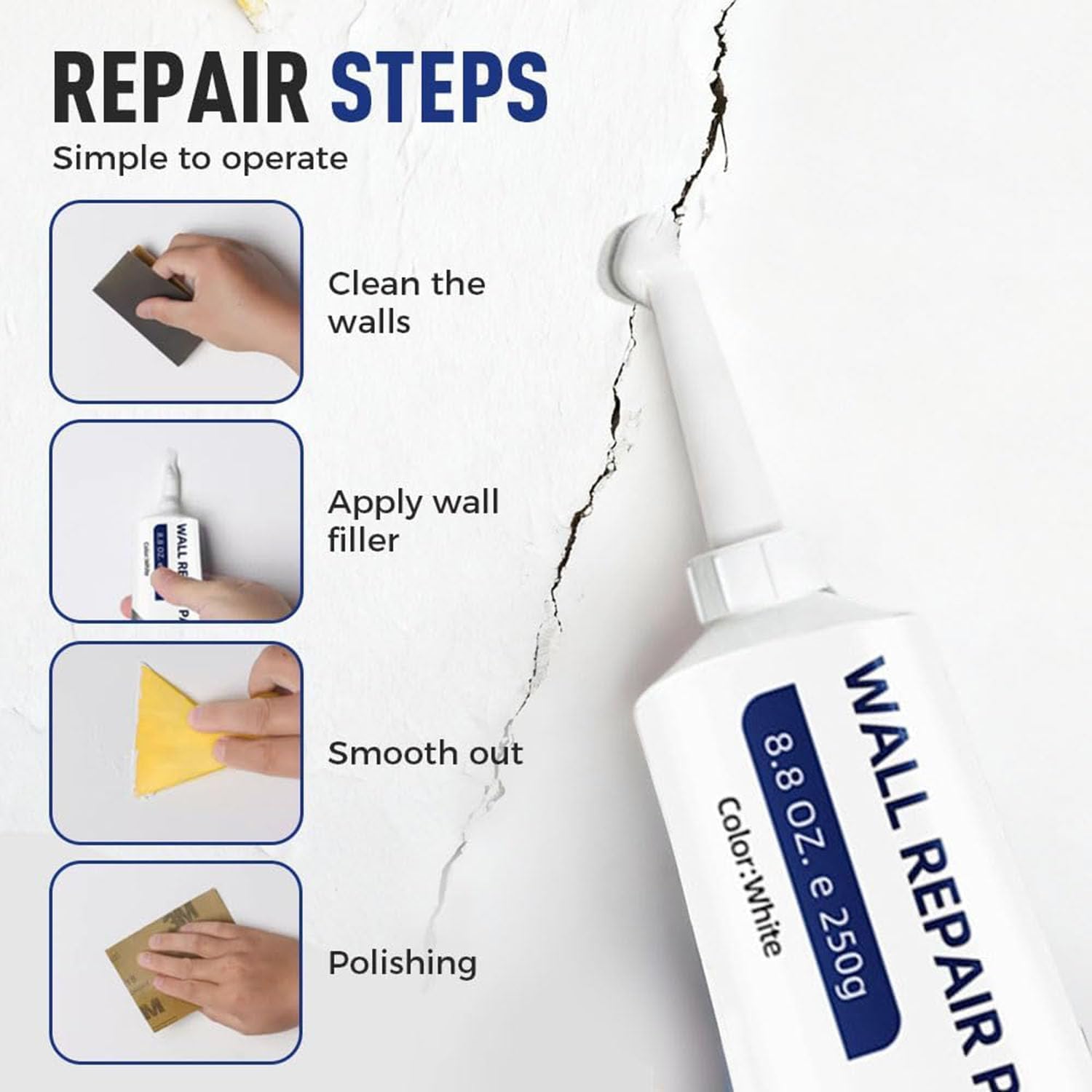 Efficient Drywall Repair Kit with Scraper, Wall Mending Agent Repair Kit Paste, Multi-Functional Drywall Patch Paste 𝐑epair 𝐊it, Quick Drying Wall Mending Agent for Holes & Cracks (2PCS)