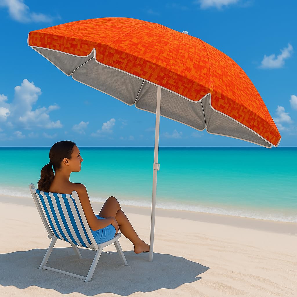 Ombrellone Da Spiaggia 180CM Grande Ombrellone Bastone Ø32 Mm Anti Uv 50+ Inclinabile 30°Ombrello Parasole Da Esterno Con Palo Inclinabile In Alluminio Ombrellone Portatile Con Sacca In Tessuto