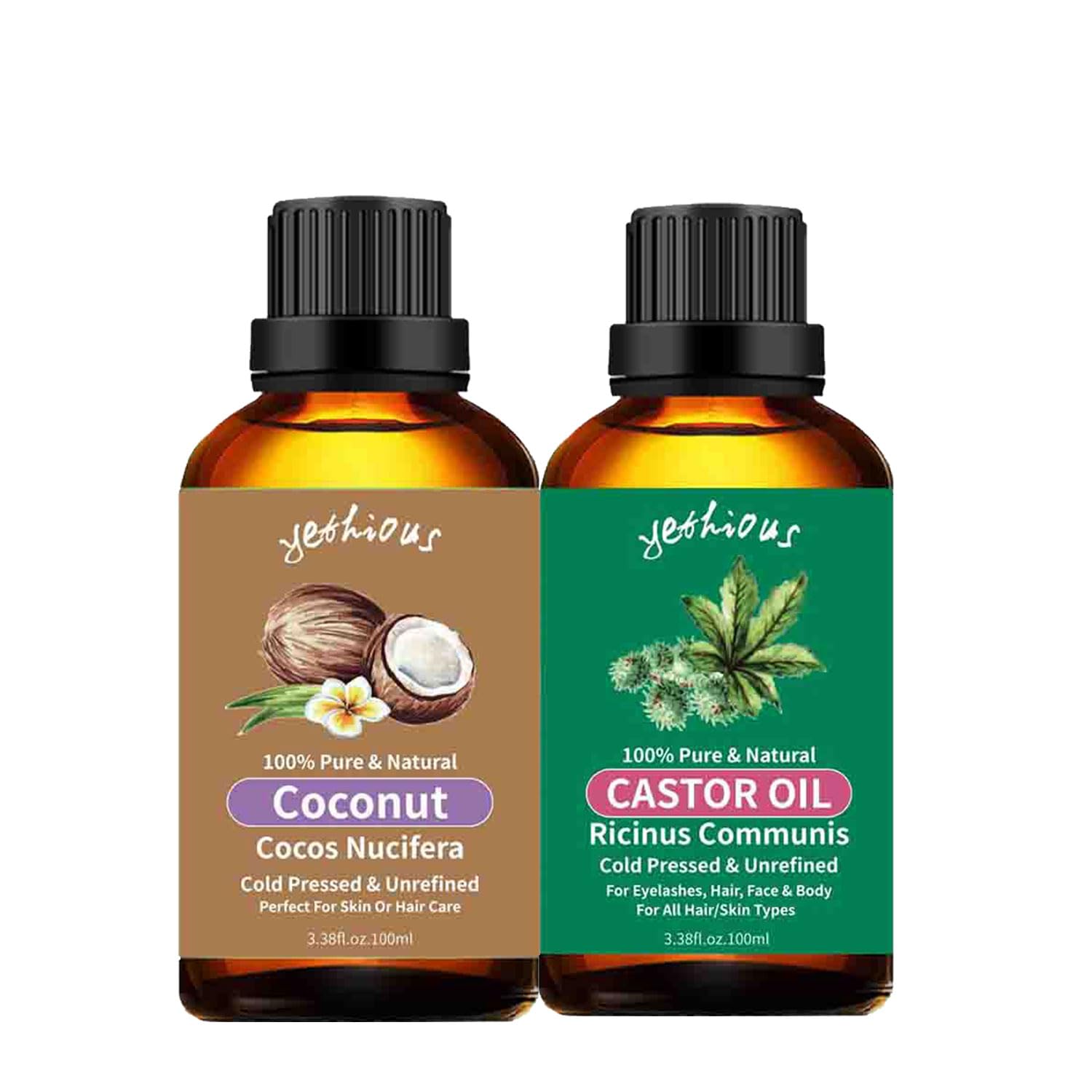 yethious Coconut Essential Oil Bundle with Castor Essential Oil Set 100ML