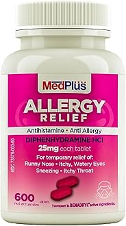 MedPlus Allergy Relief Medicine, 25 mg, 600 Tablets | Diphenhydramine Hcl | Antihistamine | Relief for Indoor & Outdoor Allergies, Pink