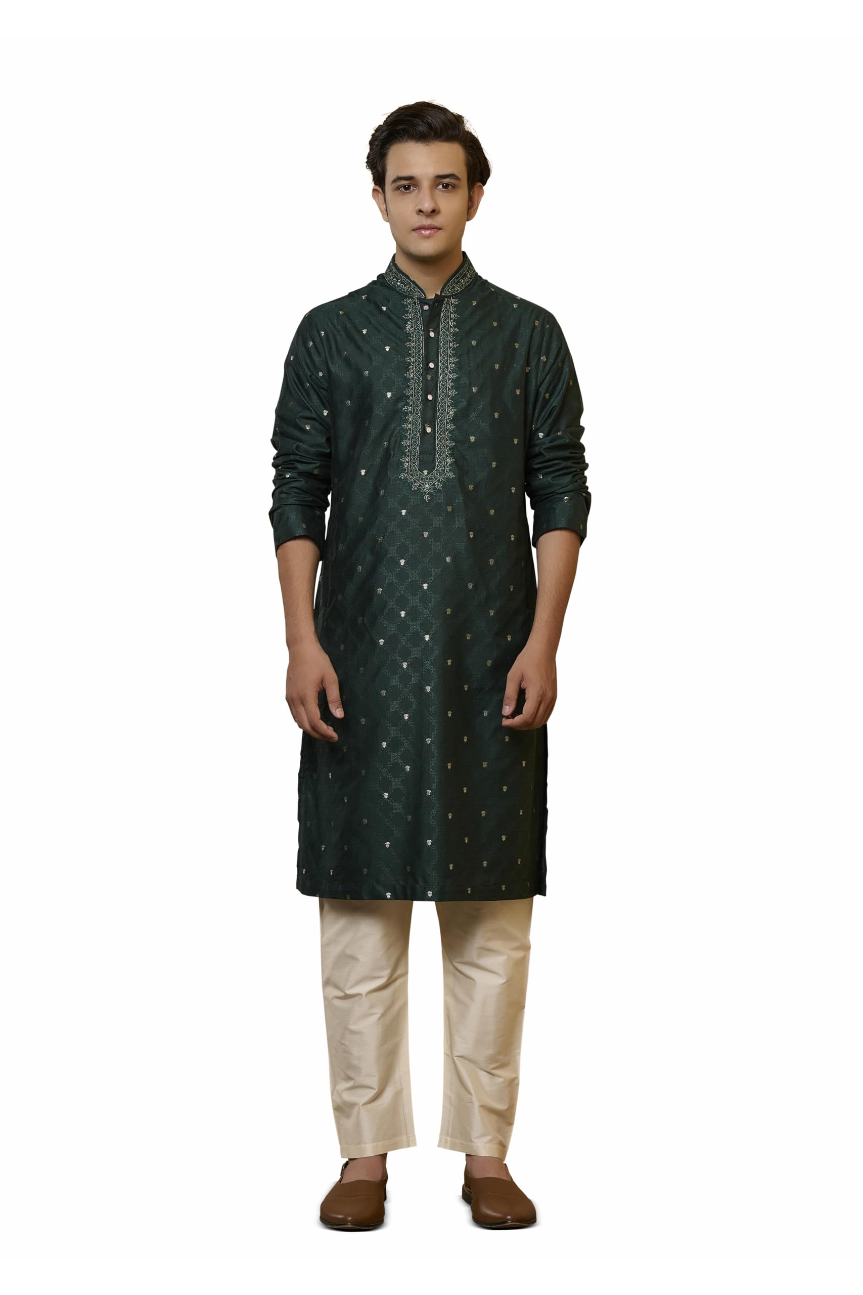 Dark Green Embroidered Kurta Set-image-13