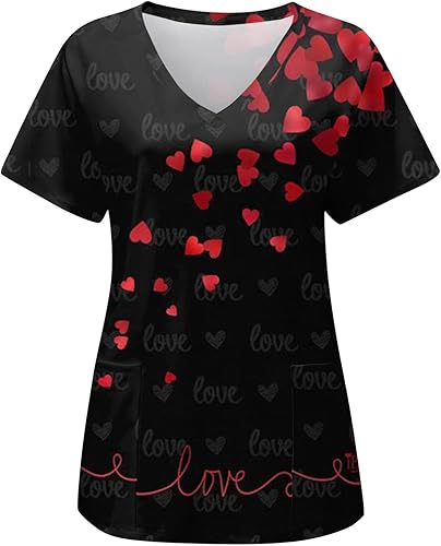Love Heart Print - Camisas de manga corta para mujer estampado de San Valentín camisetas de enfermera para mujer camisetas de enfermería con