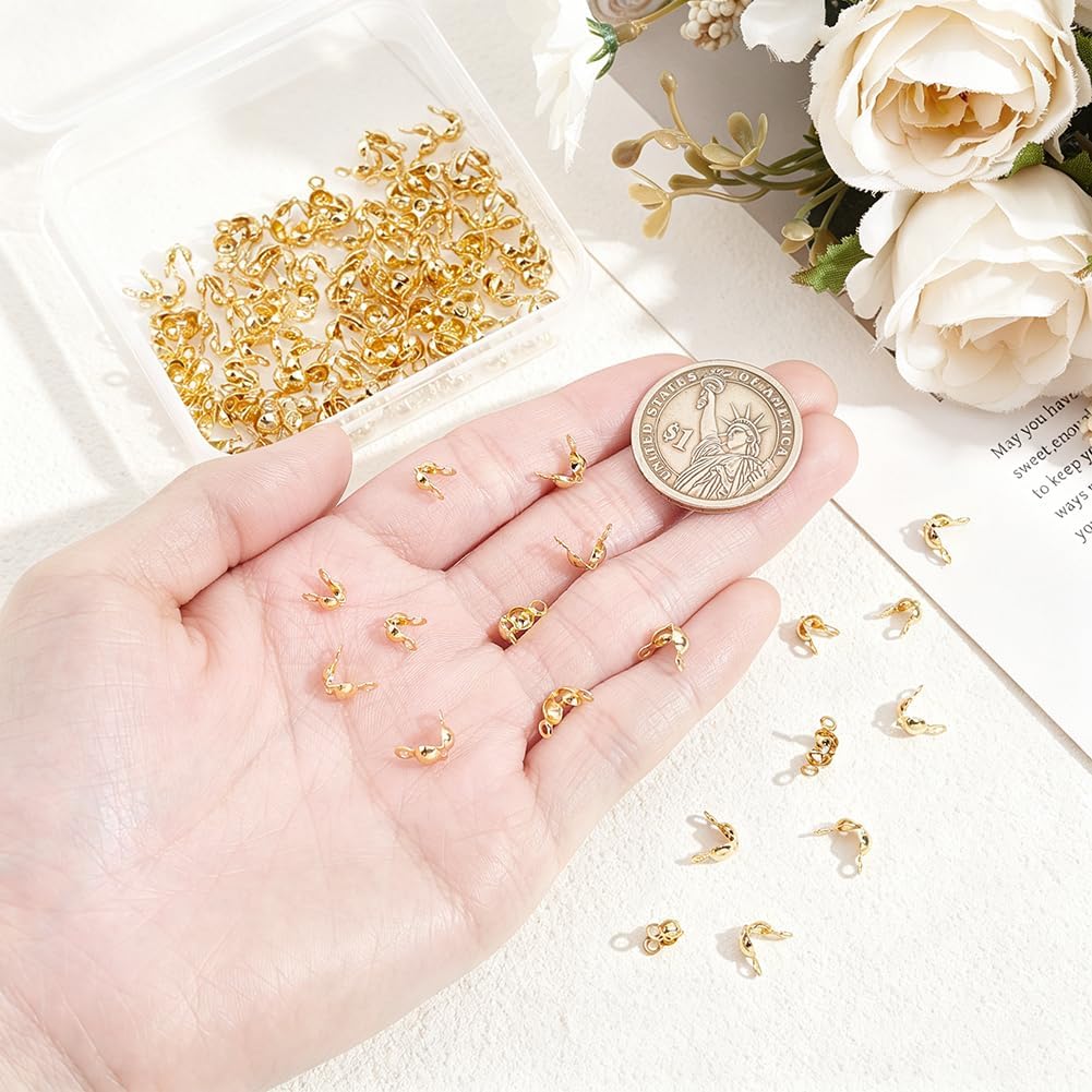 BENECREAT Real 18K Gold Plated Clamshells Crimp Bead Tips, 3 Sizes image 3