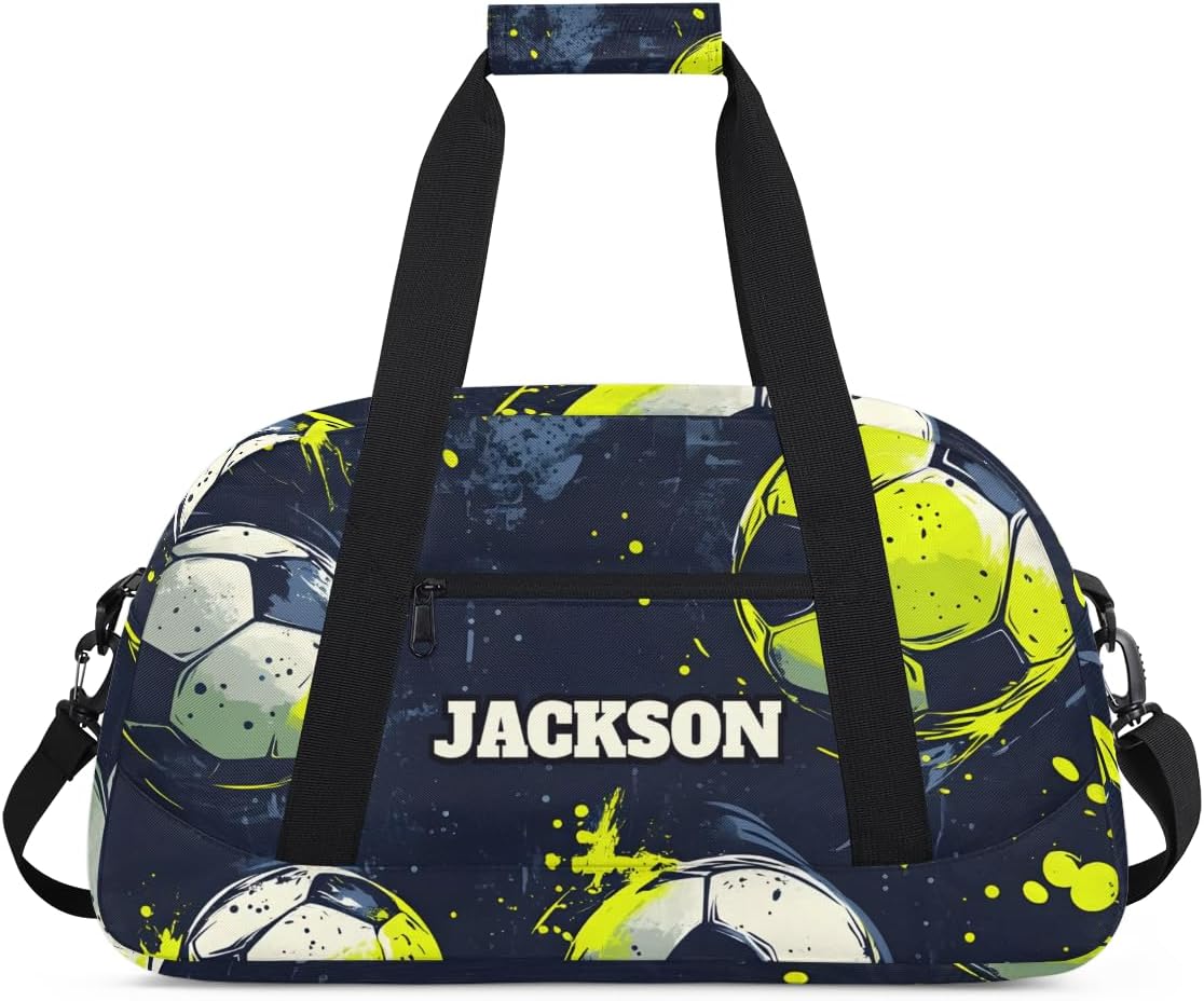Personalized Boys Soccer Gym Bags for Kids, Custom Name Sport Bags for Training Travel Overnight Weekender, Dark Red