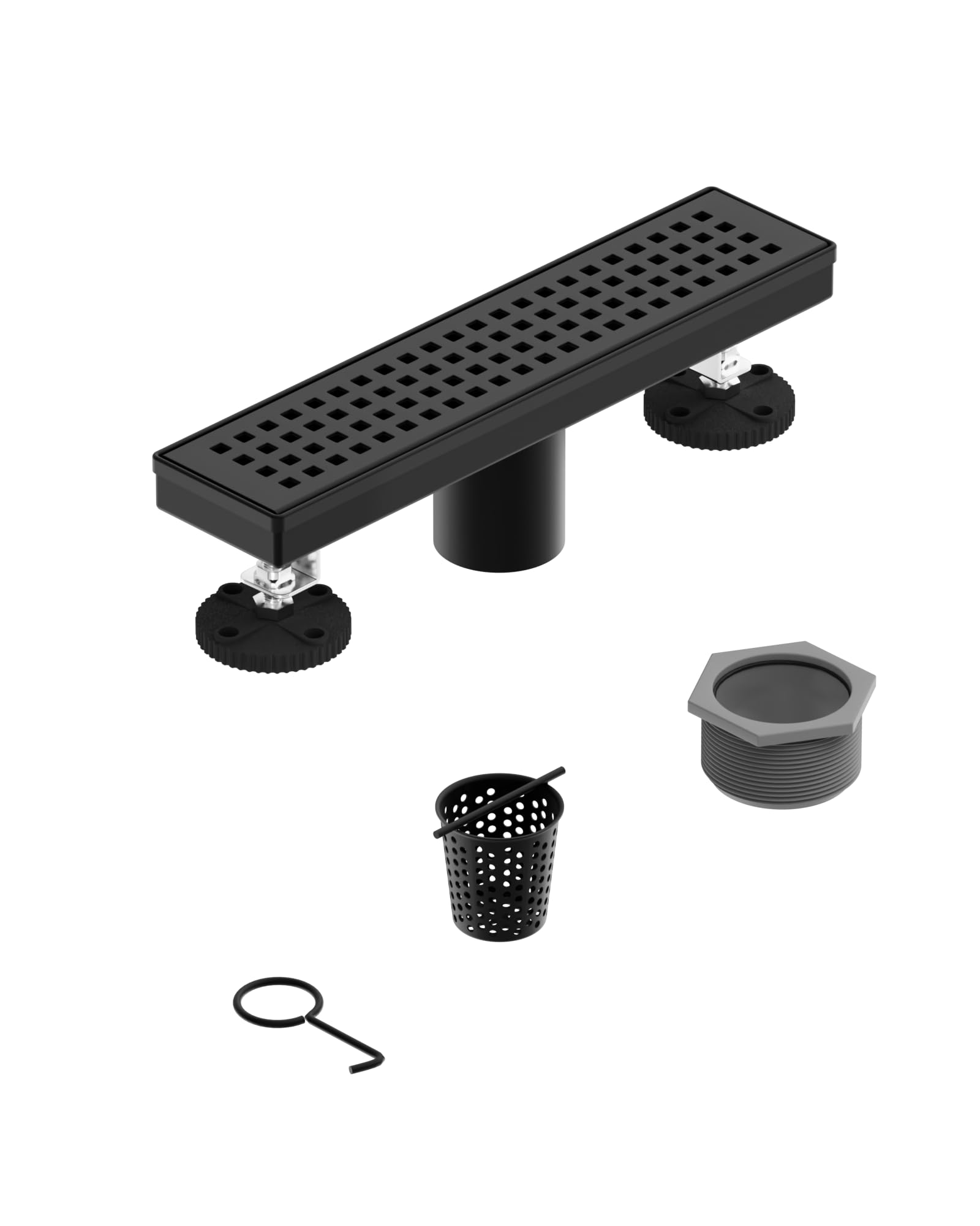 Homevacious 12 Inch Linear Shower Drain with Removable Grate 304 Stainless Steel Rectangle Shower Floor Drain with Adjustable Leveling Feet Black Linear Drain with Hair Strainer
