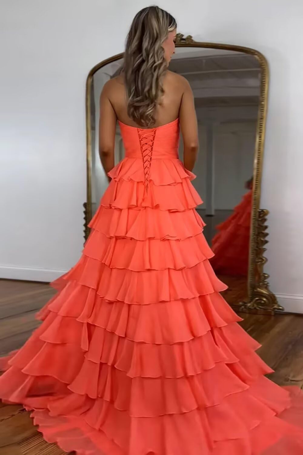 Off Shoulder Chiffon Prom Dresses for Women Long A Line Tiered Ruffles Backless Formal Evening Dresses