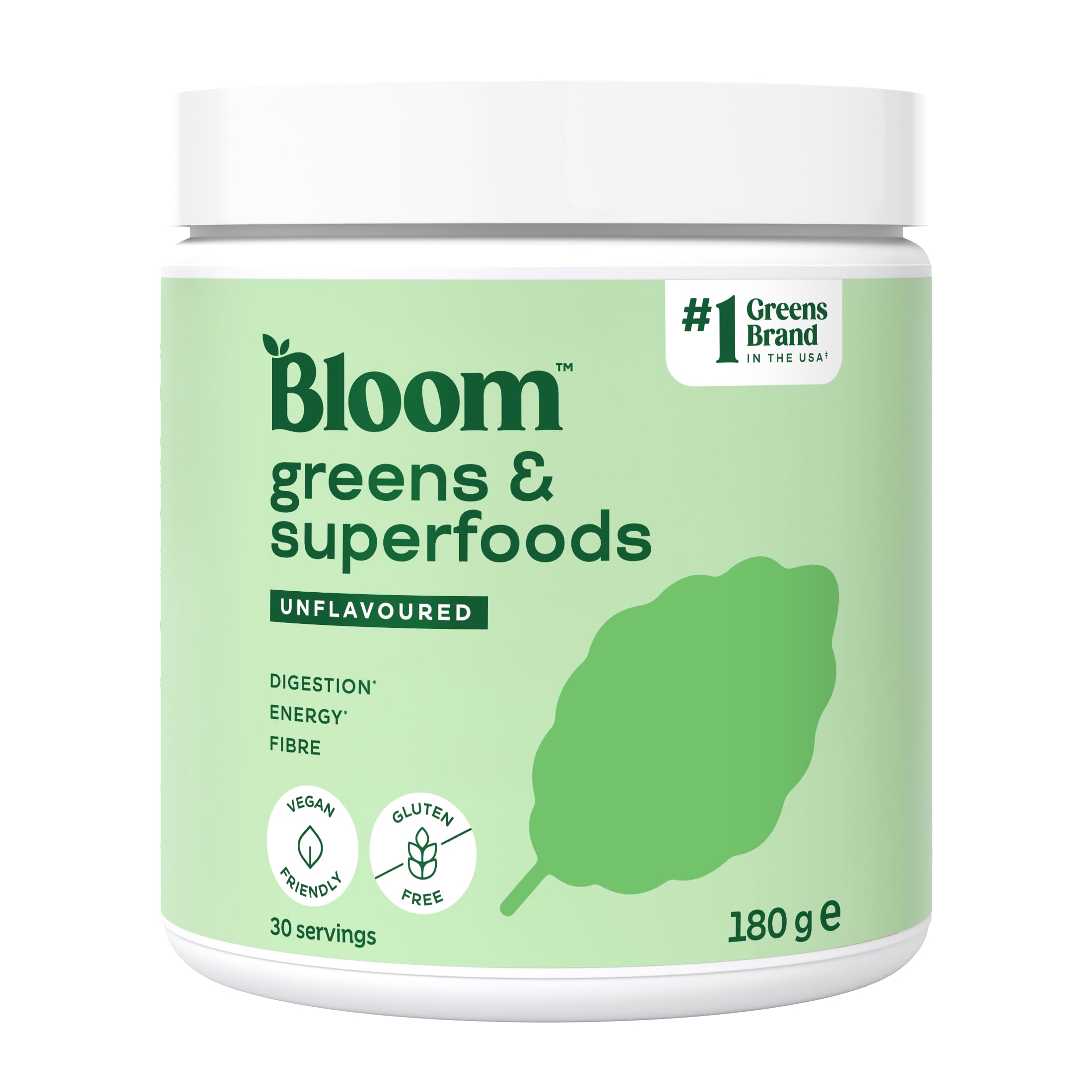Bloom Super Greens Pulver ohne Geschmack (30 Portionen) mit Probiotika, Verdauungsenzymen, Spirulina & Chlorella, zuckerfrei