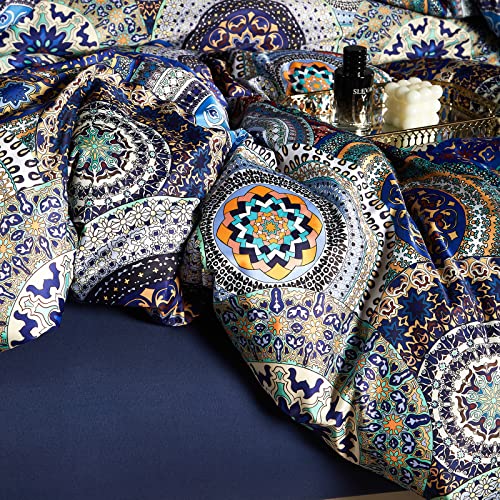 Morromorn Boho Bedding Duvet Cover King Size 3 Pcs Comforter Set Aesthetic Vintage Hippie Retro Rustic Soft Lightweight Navy (Mandala, King/Cal King) #TOP5