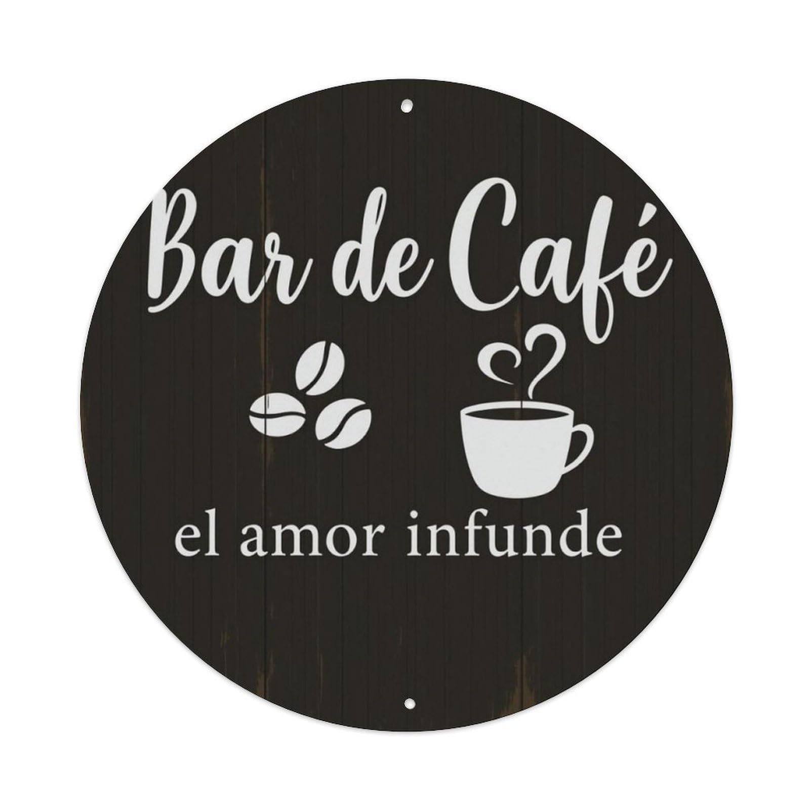 Spanish Coffee Bar Wooden Grain Coffee Cup Round Metal Sign Vintage Aluminium Metal Sign, Retro Wall Decor for Home, Bar, Garage & Farmhouse 20x20cm
