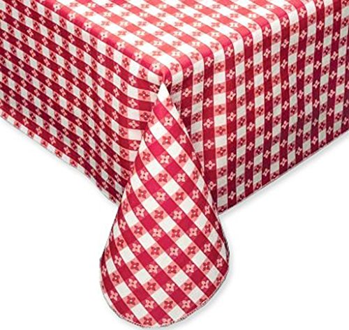 Fairfax Collection Tavern Check Classic Restaurant Quality Flannel Back Vinyl Tablecloth, 60X84 Oblong (Rectangle), Red & White