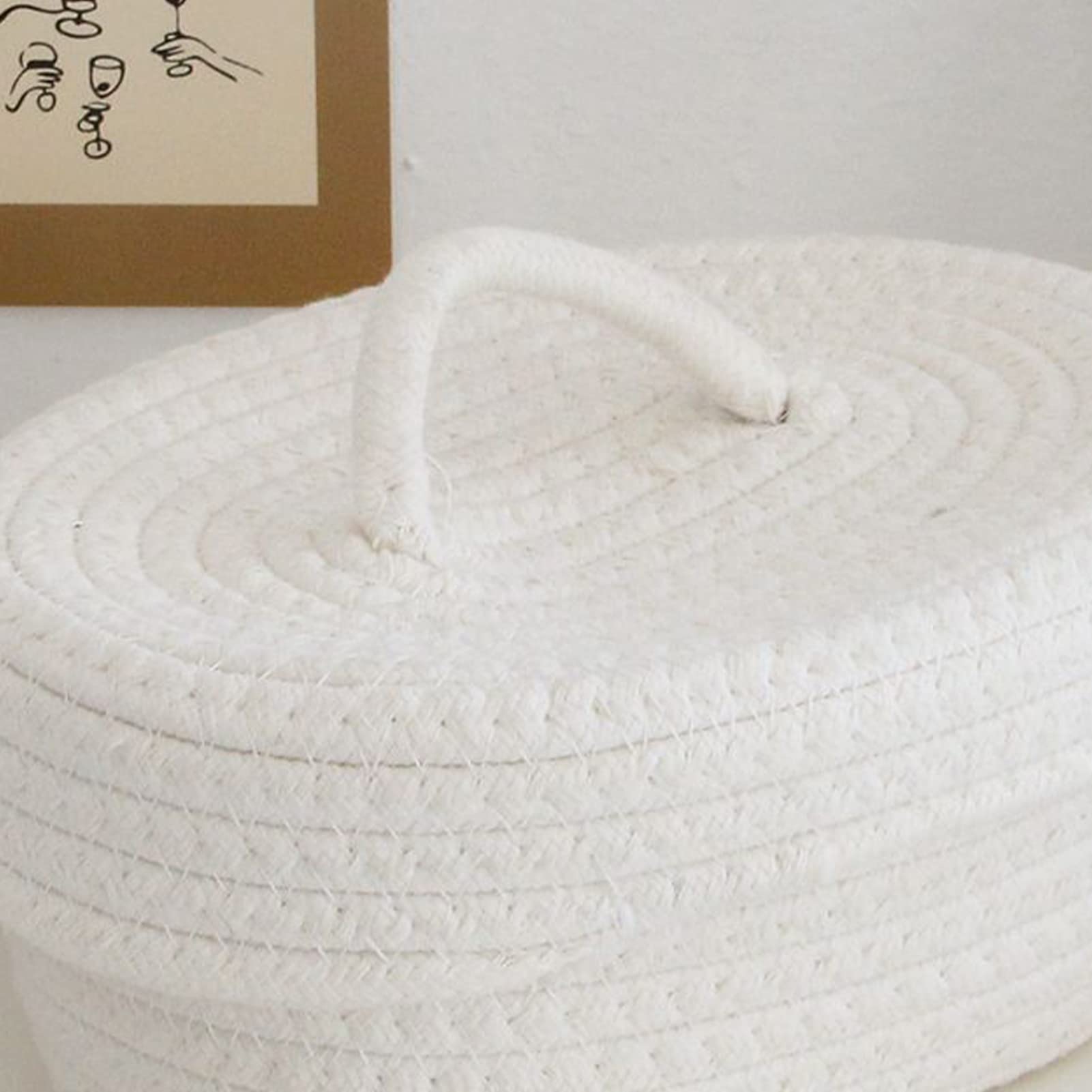 Naroote Cestino Portaoggetti in Corda di Cotone, Scatola Portaoggetti da Scrivania Decorativa Morbida per la Pelle con Coperchio per la Cameretta dei Bambini (Latte Bianco)