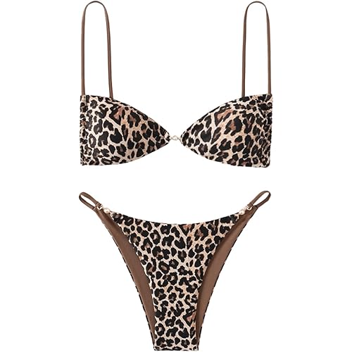 SOLY HUX Bathing Suit for Women Leopard Print Bikini Sets Two Piece Swimsuit
