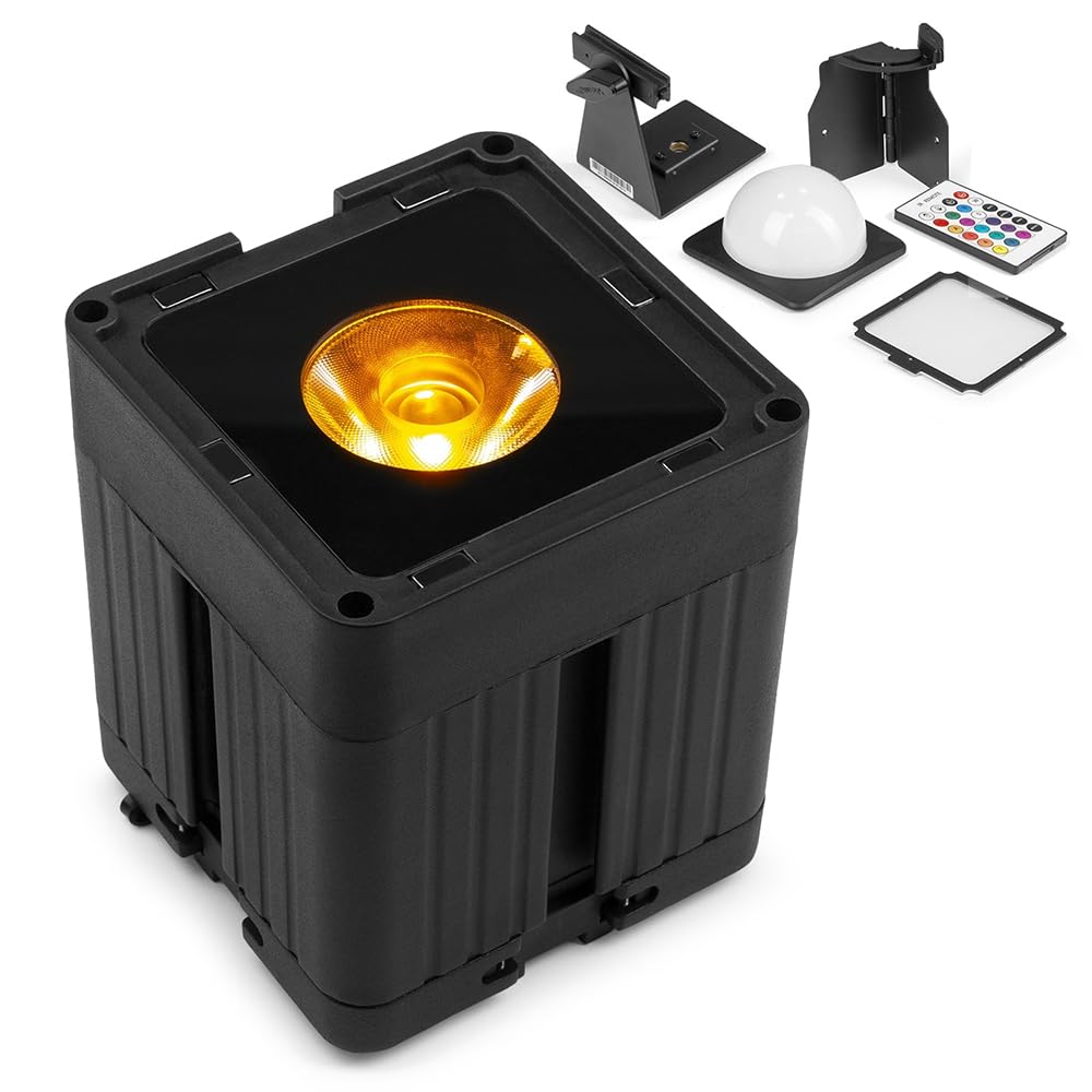 BeamZ KUBE20BK Linkable Outdoor Battery Powered LED Uplight with Wireless DMX and Remote Control - 20W RGBWA-UV, Black