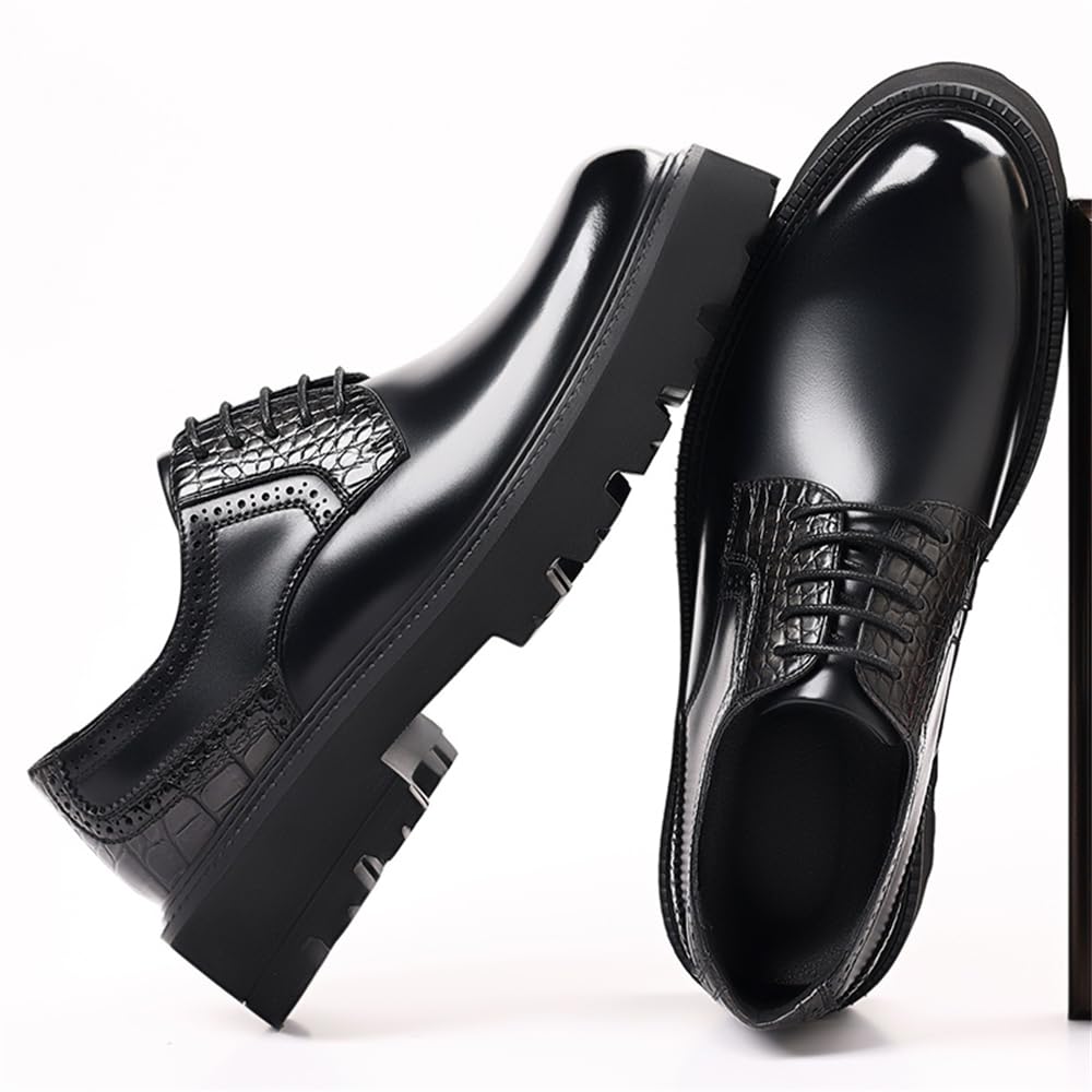 Mocasines de piel auténtica con plataforma Oxford para hombre, con punta de ala, gruesos, antideslizantes, para el trabajo, informales, para vestir, zapatos Derby, negro 1, 41 1/3 EU