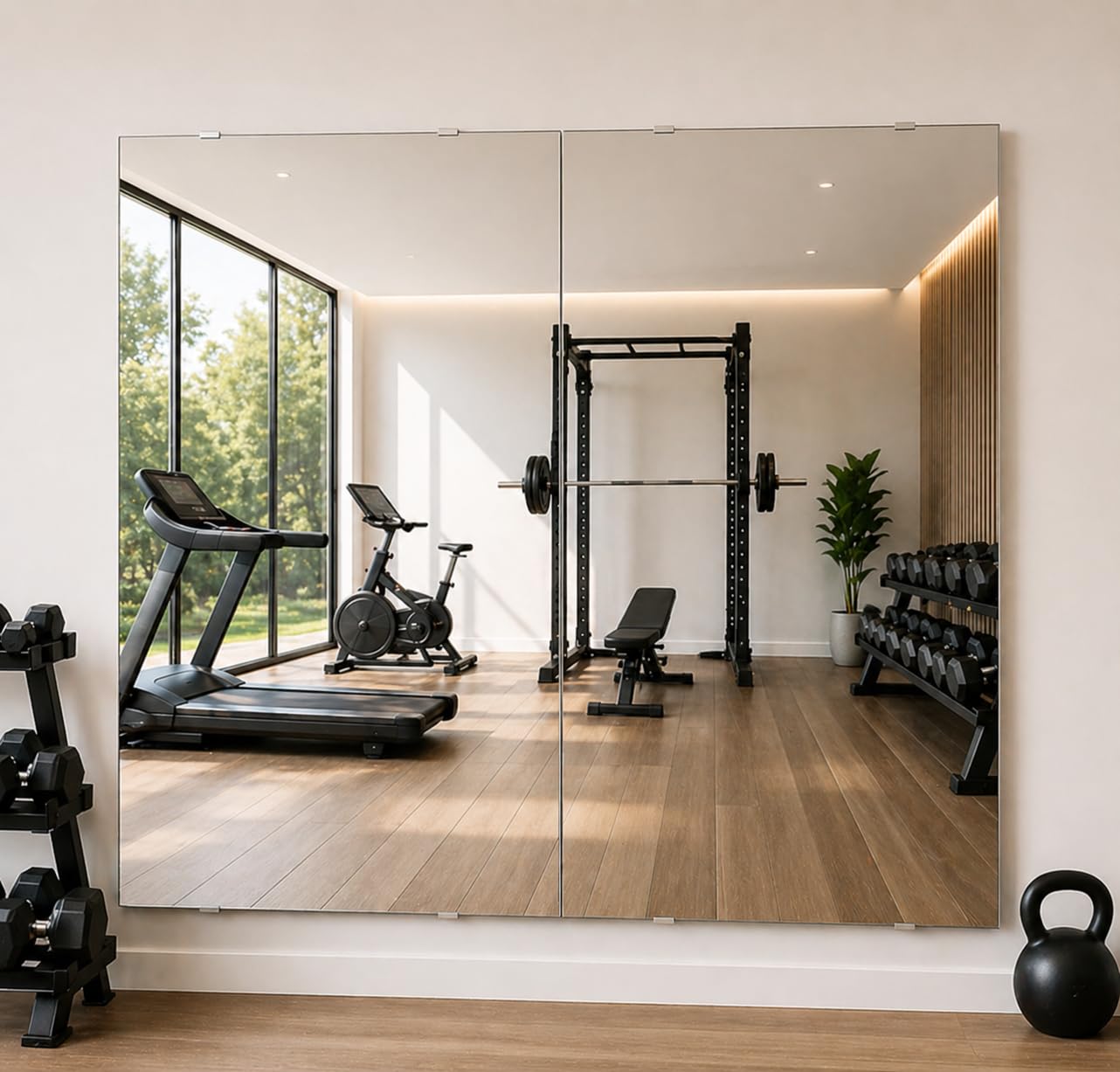 Murrey Home Espejo de gimnasio de 2 piezas x 48 x 24 pulgadas, fácil de instalar, espejo grande sin marco, espejo de entrenamiento para gimnasio en casa, gimnasio, yoga, baile, garaje, espejo de