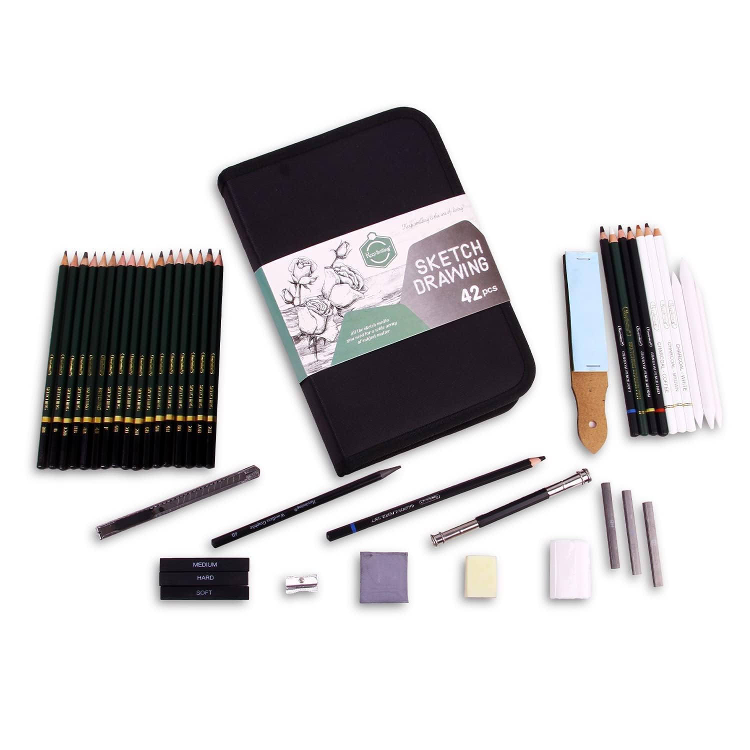 MGS CRAFT VIBES_42 Pcs Professional Drawing Sketching Artist Art Tool Kit Art Supplies for Sketching Pencil Shading-Gift for Kids Adults Beginner,Graphite Charcoal Pencils Set for Artists (Black) 1