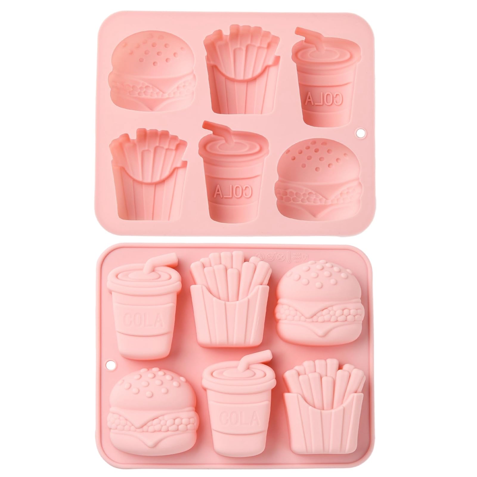 UR URLIFEHALL 2 Pcs Fast Food Silicone Moulds 6 Cavity Soda French Fries Hamburger Fondant Moulds for Cake Soap Muffin Brownie Chocolate Crafts — image 1