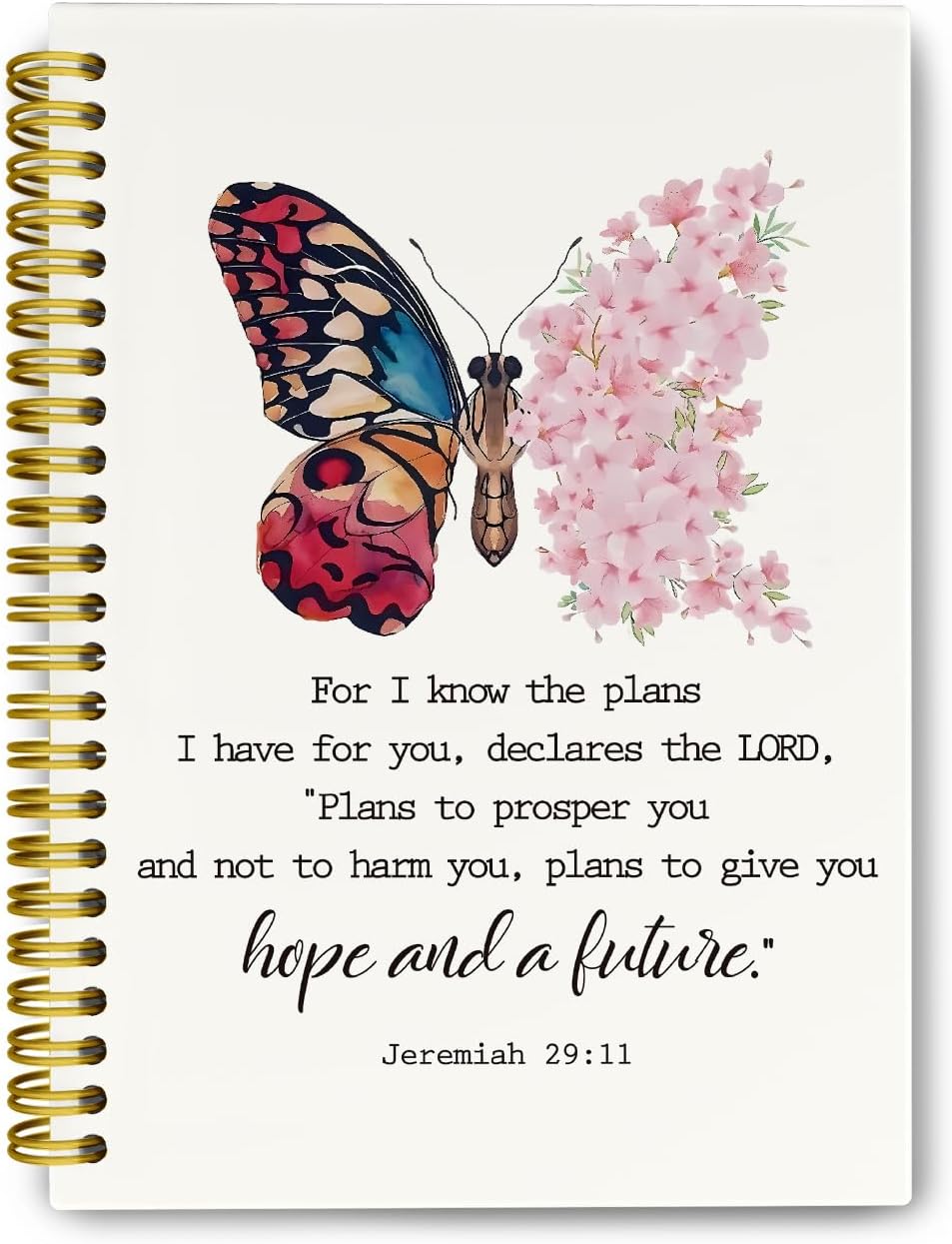 Floral Butterfly Christian Sprial Bible Notebook, Girly Scripture Prayer Journal, Christian Gifts for Women Girls, Church Notes Notebook Jeremiah 29 11, Hardcover Spiral Notebooks College Ruled 5.5 x 8.3