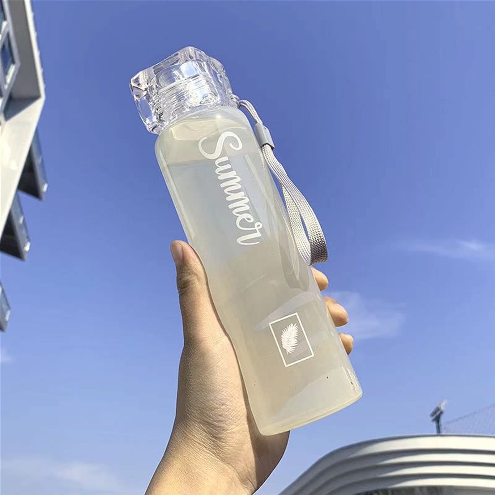 MRKU Bouteille d'eau en Verre dépoli de Grande capacité, résistante à la Chaleur, Simple, Portable, avec poignée carrée, imprimée, pour Le Sport en Plein air