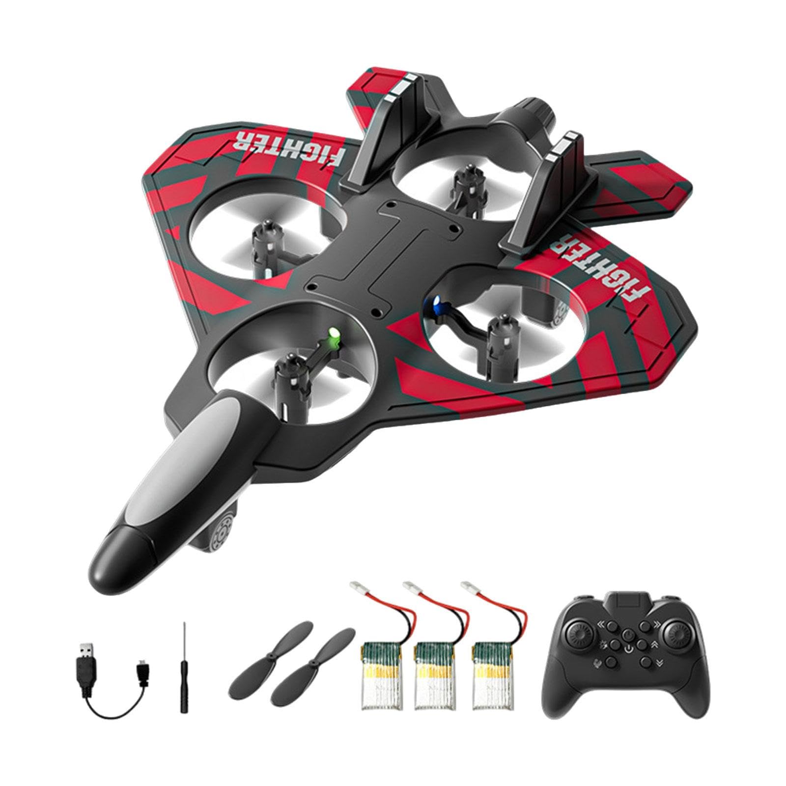 1 Pezzo Aeroplano Radiocomandato RC Plane Hobby Glider Elicottero Quadcopter Telecomando Struttura Robusta Funzione velocità Doppia Regolabile Illumin, Rosso con 3 Batterie