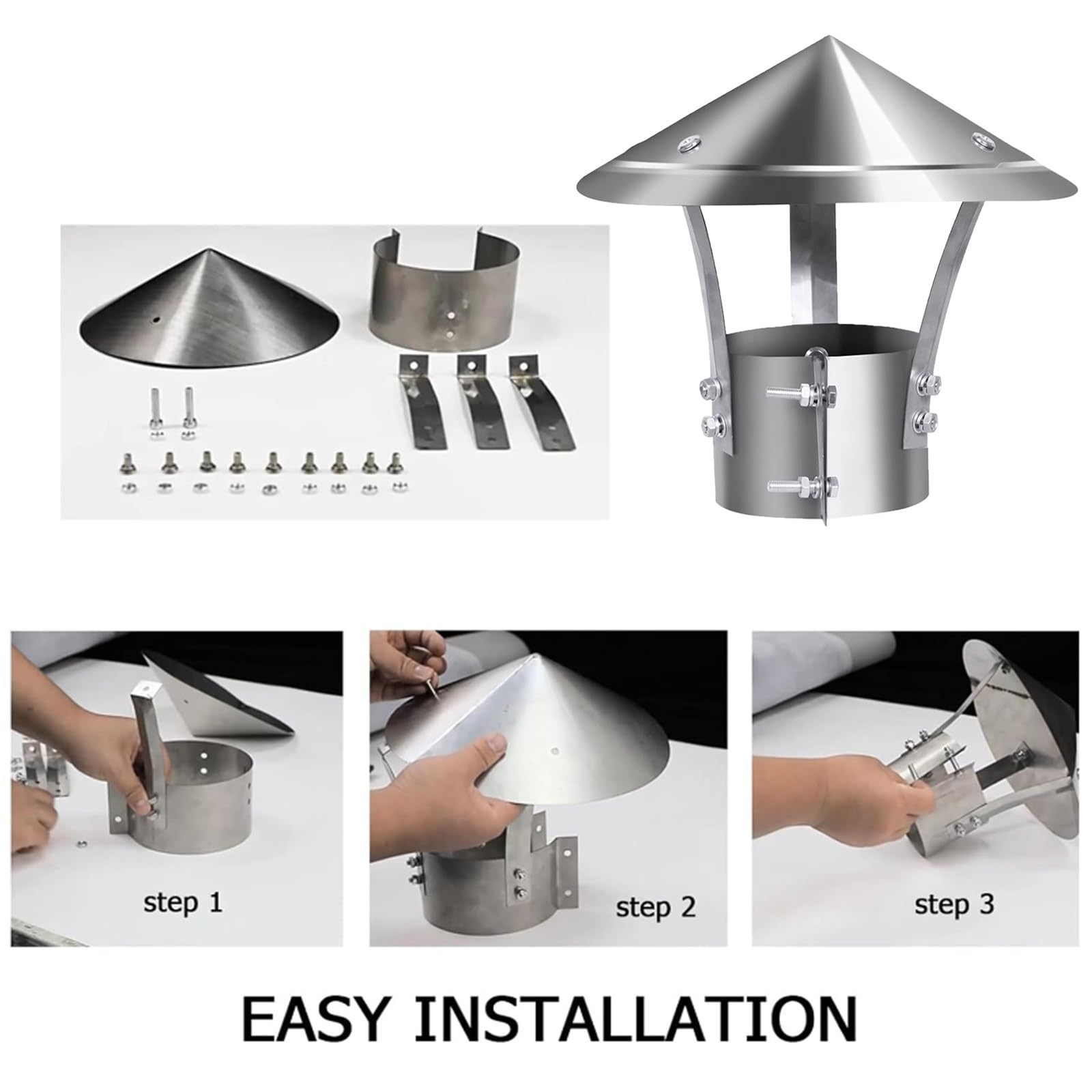 Comignolo,Comignolo Cappello, Terminale per Canna Fumaria Extractor Antivento Antipioggia in Acciaio Inox,per Condotti di Stufe E Camini,Fumaiolo Comignolo Cappello ( Size : D30cm*50cm/11.81in*19.69in
