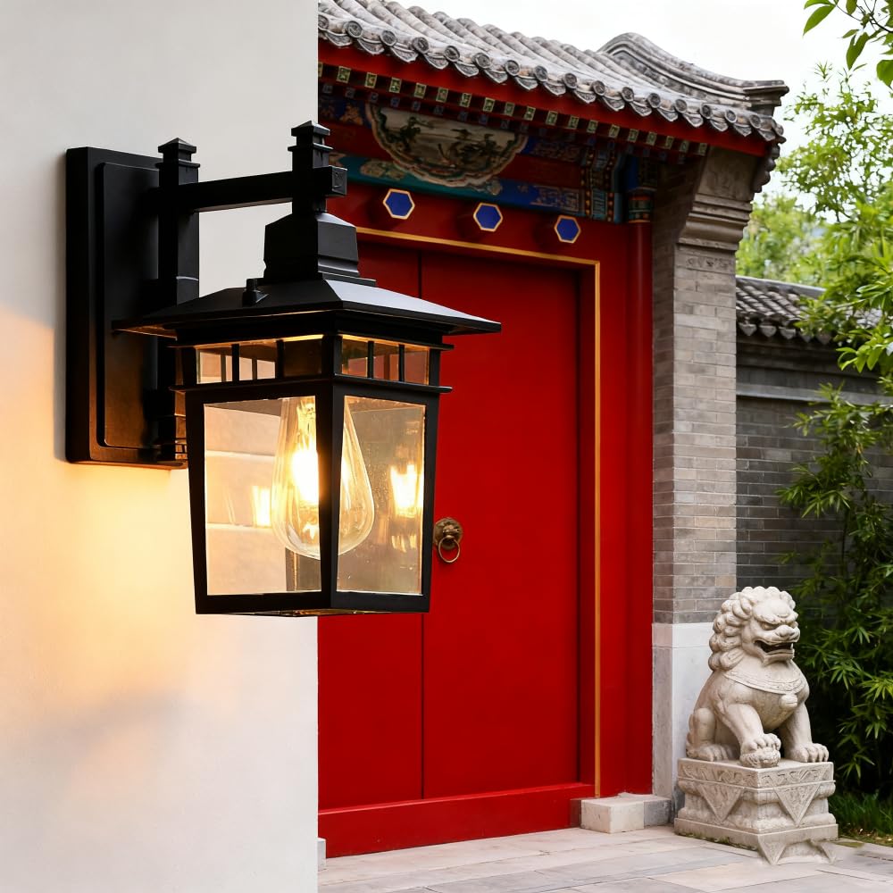 YHYAI Vintage Industrial Style Outdoor Wall Sconce with Black Metal Cage, E27 Edison Bulb, and Waterproof Retro Wall Sconce for Porches, Patios, Gardens, and Garages (BD-04)