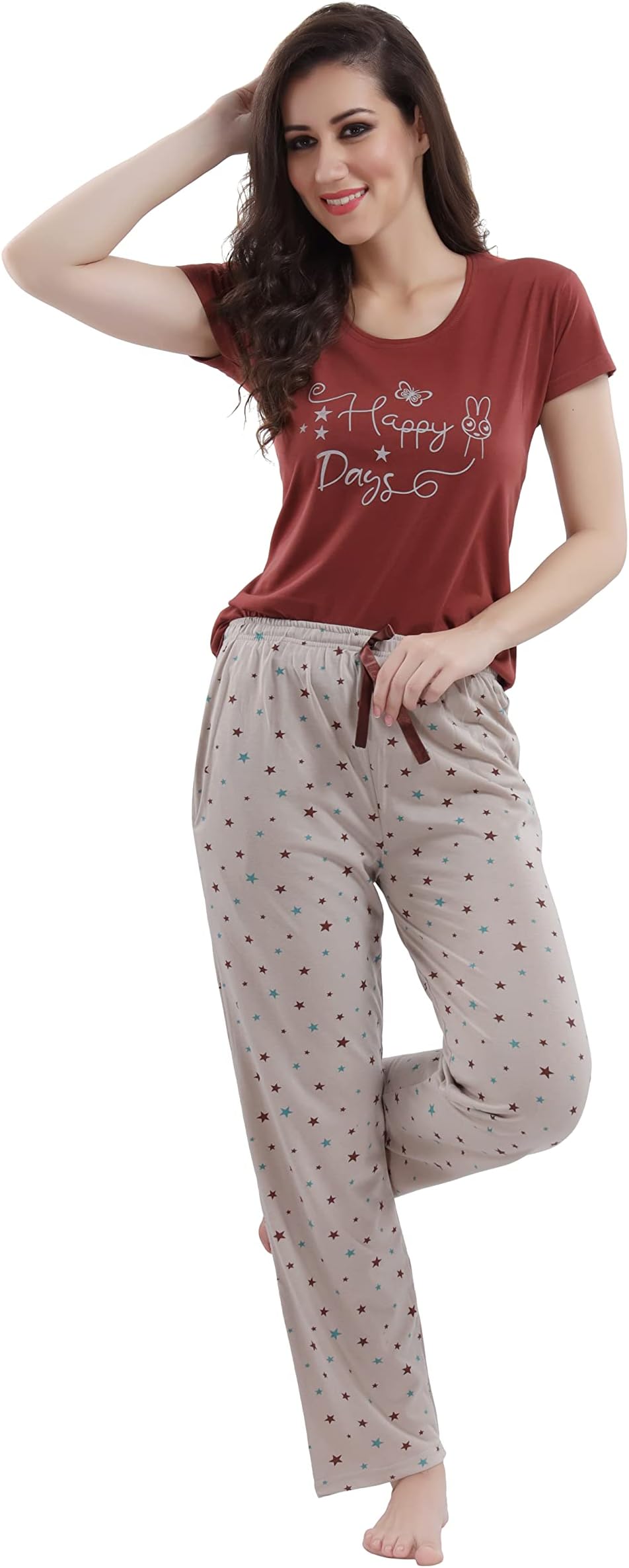 DZZOCotton Night Suit for Women Girls | Women's Cotton Graphic Printed Night Suit Set Pyjama Set Sleepwear Loungewear