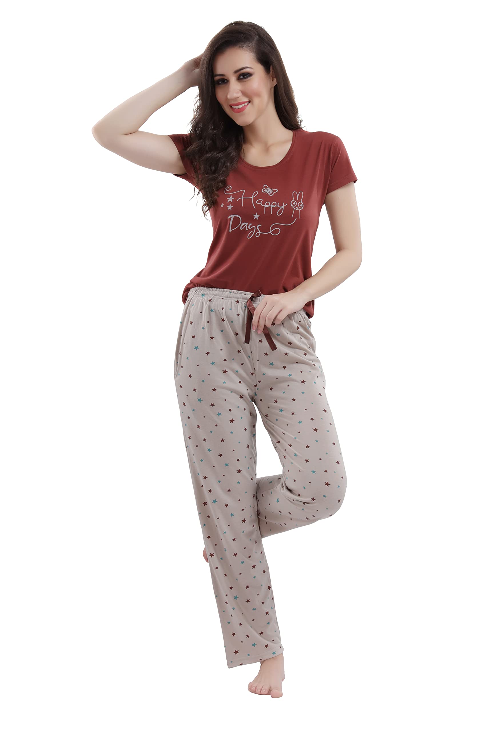 DZZOCotton Night Suit for Women Girls | Women's Cotton Graphic Printed Night Suit Set Pyjama Set Sleepwear Loungewear