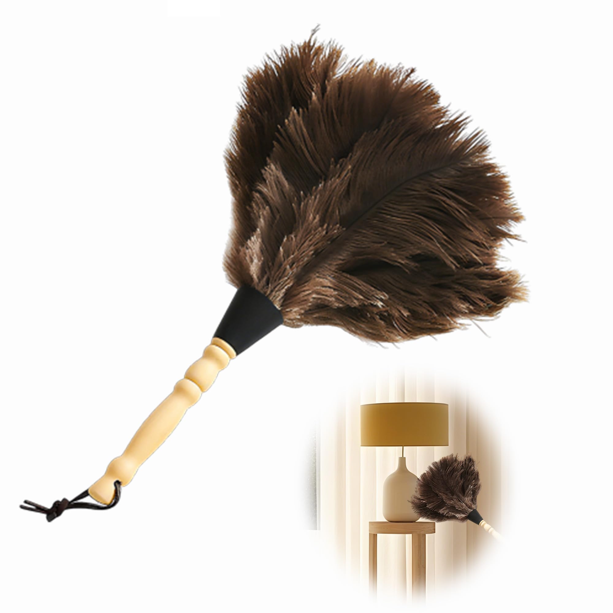 Feather Dusters, Ostrich Duster Cleaning Brush Tool with Wooden Handle for Home&Garden Furniture Dusting,32cm