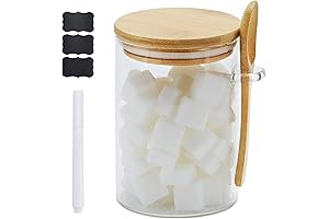 Glass Sugar Dish with Black Bamboo Lid and Spoon