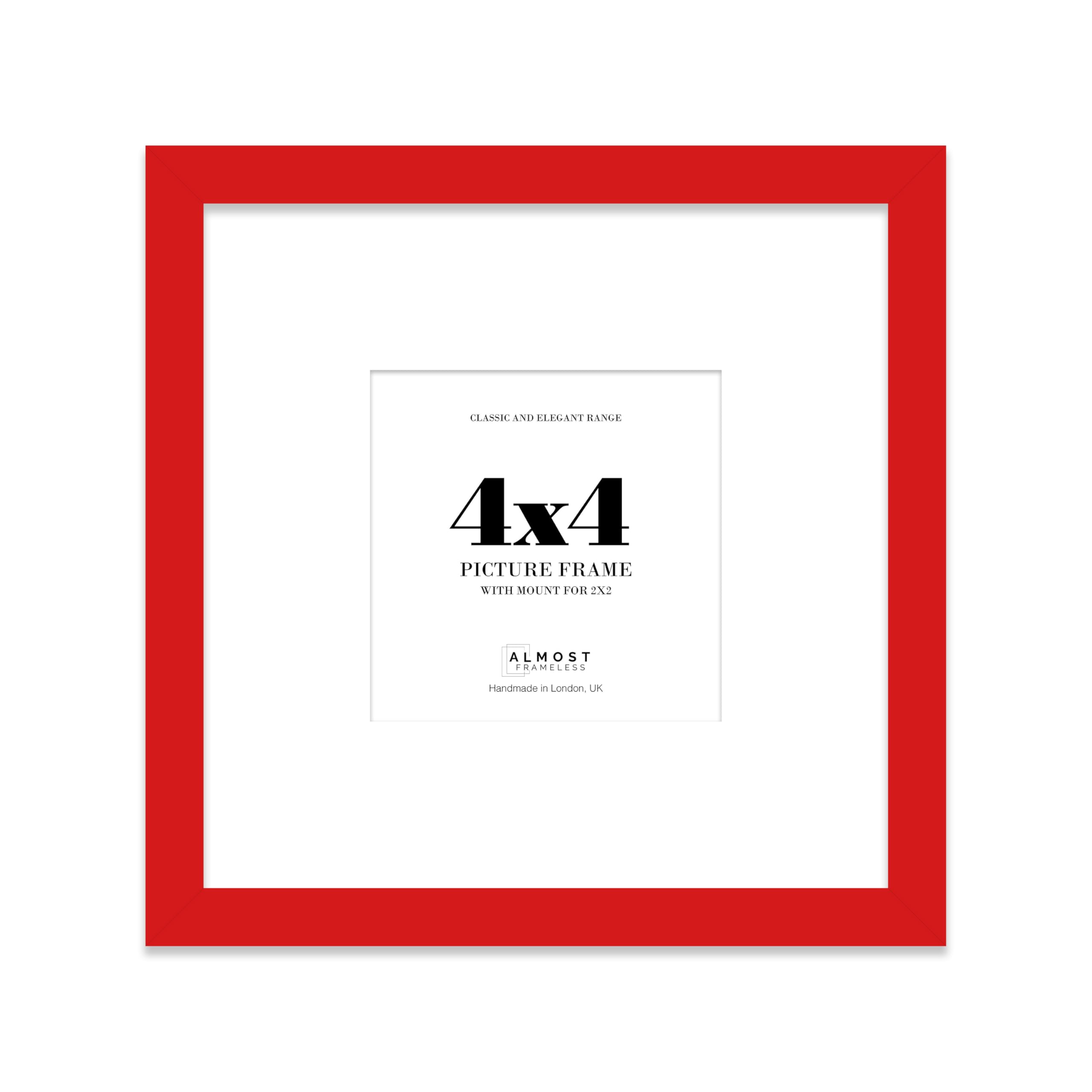 4x4 Red Picture Frame with Mount for 2x2 Photos, Prints - Modern Square Wall Frame, 1 Pack