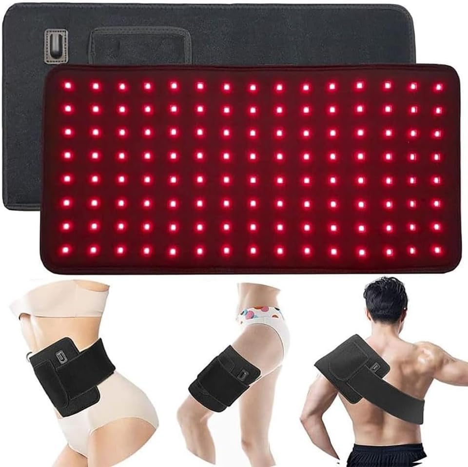 Rotlichttherapie, flexibel, draagbaar, kaltlasertherapie, met timer voor buikspieren, rug, benen, schouders, taille, spierpijn, Beige, M