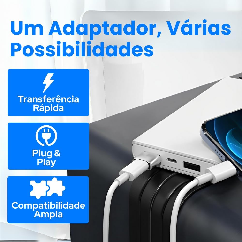Kit 2 Adaptador Tipo C para USB, USB C para USB A, OTG, Compatível com iPhone, Notebook, Adaptador USB C, Carregamento Rápido 30W Transferência 480Mbps | Premium MyBrins