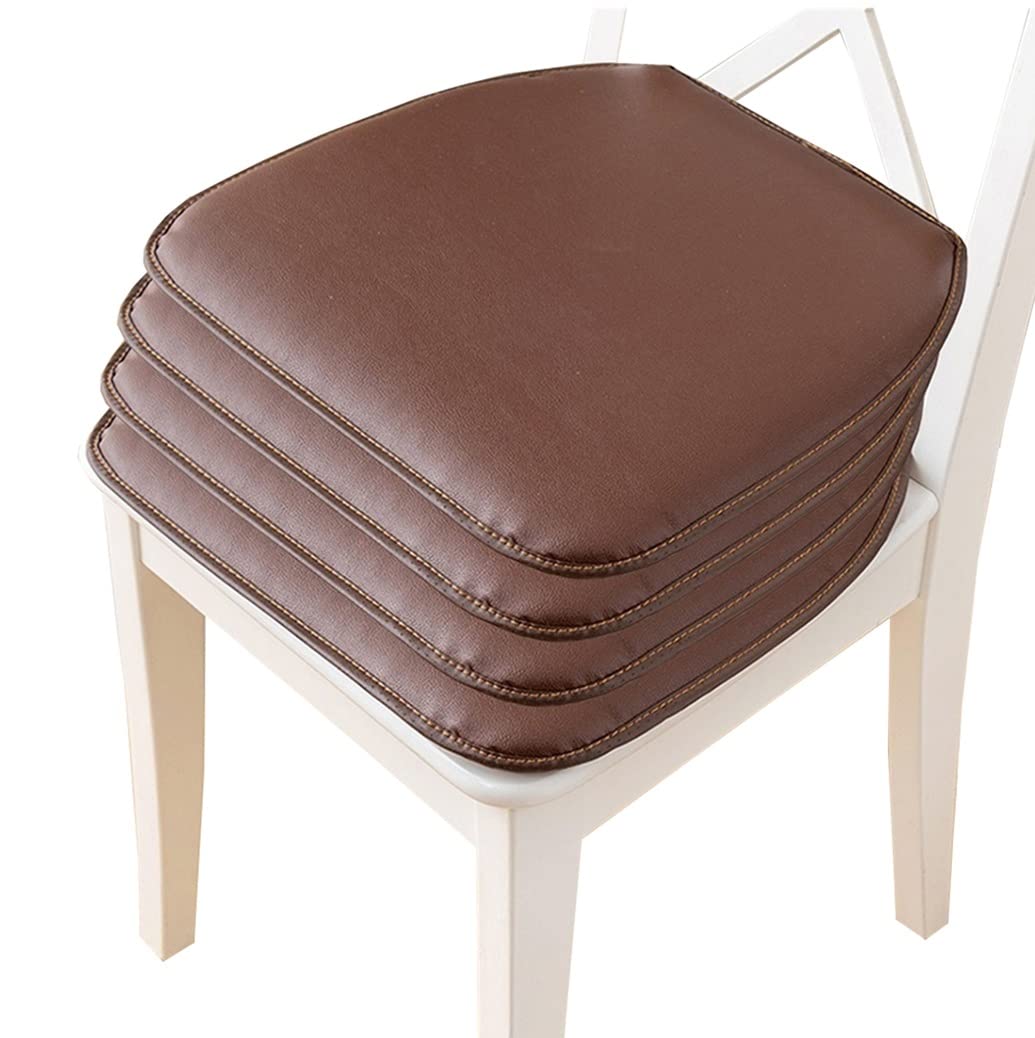 Coussins de chaise antidérapants marron lot de 4 en similicuir lavable pour assise stable