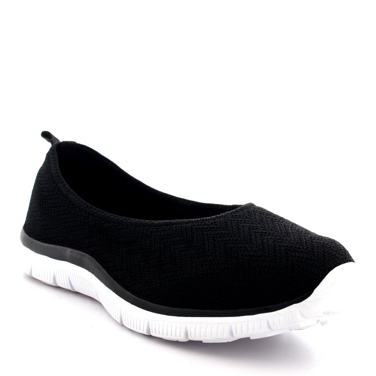 Get Fit Women’s Slip-On Ballerina Trainers - Lightweight Breathable Mesh Walking Shoes with Flexible Sole - Comfortable Casual Sneakers for Fitness, Travel & Everyday Wear - Black/White - UK8/EU41