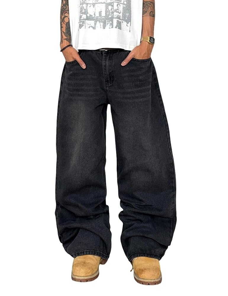QGRSWBC Mens Wide Leg Jeans Super Baggy Pants Y2k Loose Fit
