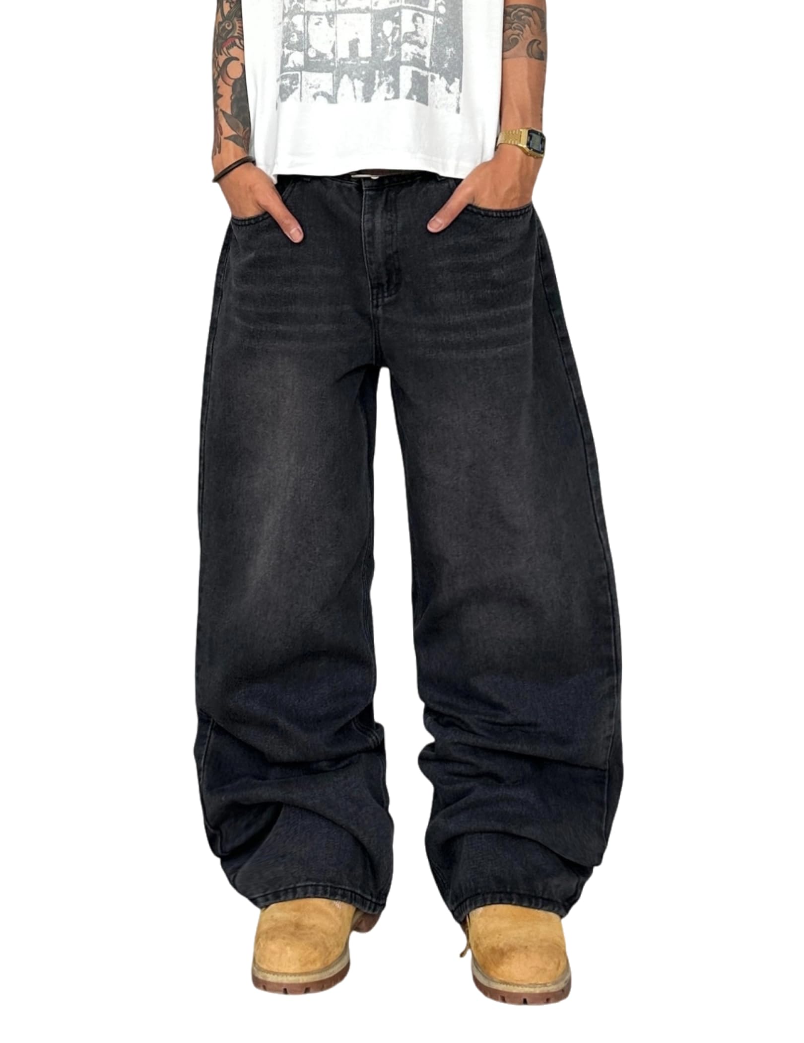 Mens Wide Leg Jeans Super Baggy Pants Y2k Loose Fit Denim Skater Trousers Streetwear