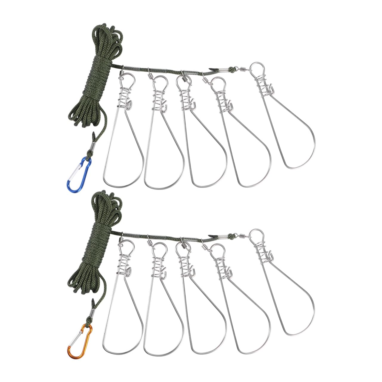 BESPORTBLE Fishing Stringer Clip ,2 Sets Fish Stringer with 5 Stainless Steel Snaps - Fish Lock/Holder for Kayak Hiking Outdoor Fishing?Random Color