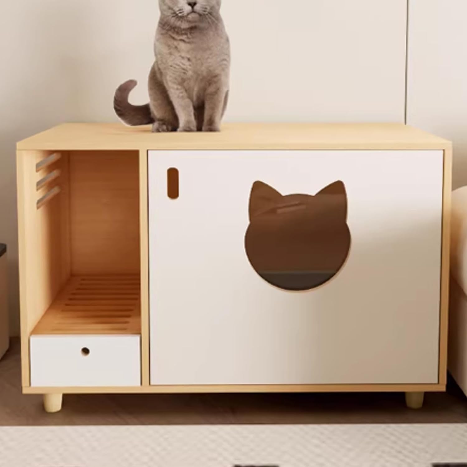 Cat Litter Box Enclosure Furniture, Hidden Litter Box Cabinet Furniture with Visualization Gate, Wooden Hidden Washroom Toilet, Fits Most of Litter Boxes(37.4x17.7x24in/95x45x61cm)