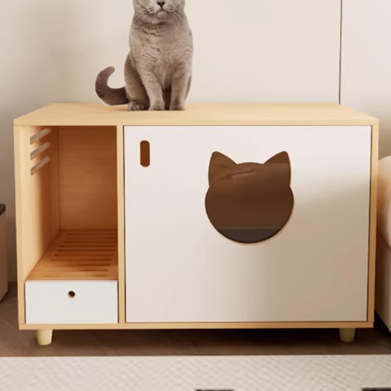 Toilettes cachées en bois pour chat : cachez le bac à litière avec style