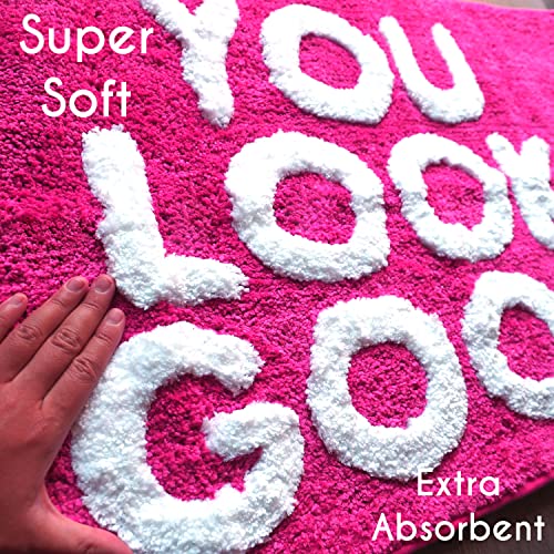 You Look Good Bath Mat Hot Pink Blush Cute Bathroom Rugs For Girls Hello Gorgeous Peach Coral Beautiful Funny Shower Fun Bathroom Decor Non-Slip Washable Kids Women #TOP3
