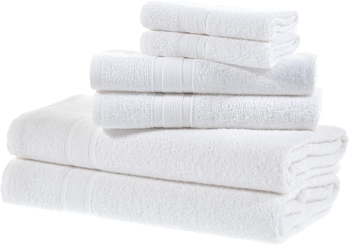 All Design White Bath Towels Set Quick-Dry, Soft, High Absorbent 100% Cotton Towels for Bathroom Guests Pool Gym Camp Travel College Dorm (6 Piece Towel Set, White)